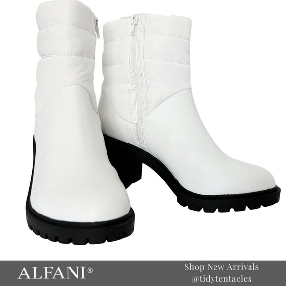 ALFANI Womens White Puffer Quilted Detailing Lug Sole Padded Boot Size 7.5 - Picture 1 of 7
